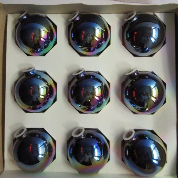 9 BARCANA Blue Iridescent Plastic Ornament Globe Light Covers CANADA Vintage 3" - Picture 1 of 9